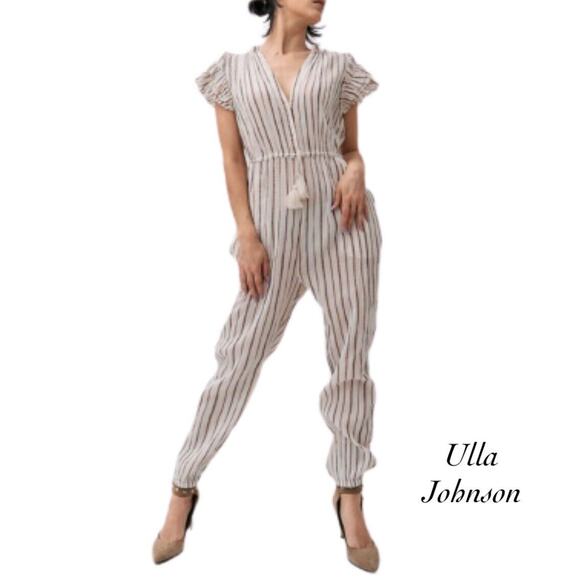 Ulla Johnson Pants - Ulla Johnson Elio Cream Metallic Stripe Tassel Ruffle Sleeve Jumpsuit Size 0